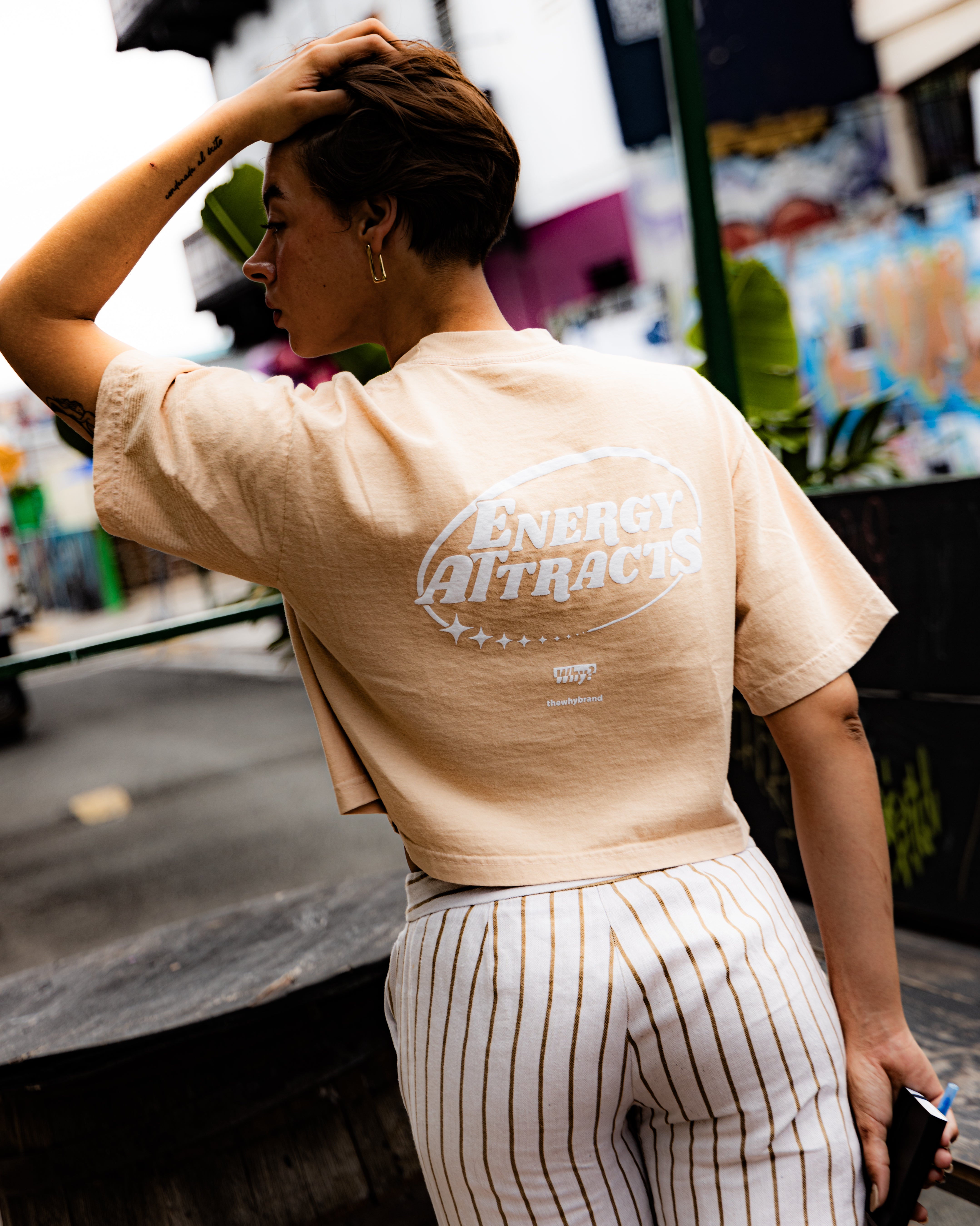 The Why Brand "Energy Attracts" Oversized Cropped Tee